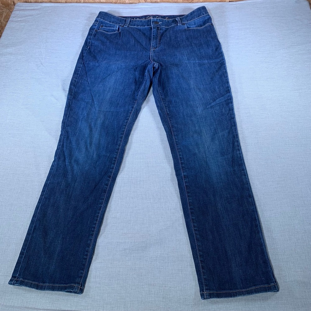 LL Bean Women's‎ Dark Wash Straight Fit Slim Leg Denim Jeans Size 14 Regular
